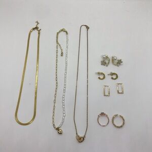 Lot Of Gold Tone Jewelry Findings Necklace Rings And Earrings